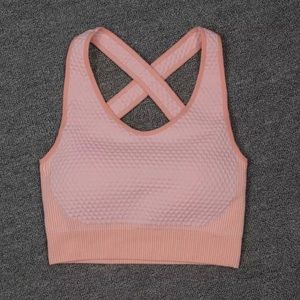Pink Ribbed Racerback Yoga Sports Bra